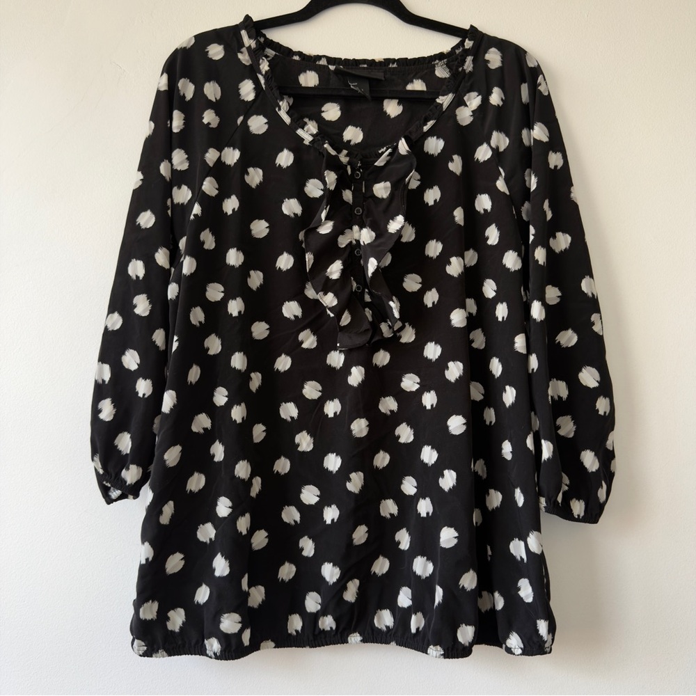 Black & White Polka Print Ruffle Front‎ Blouse Lane Bryant